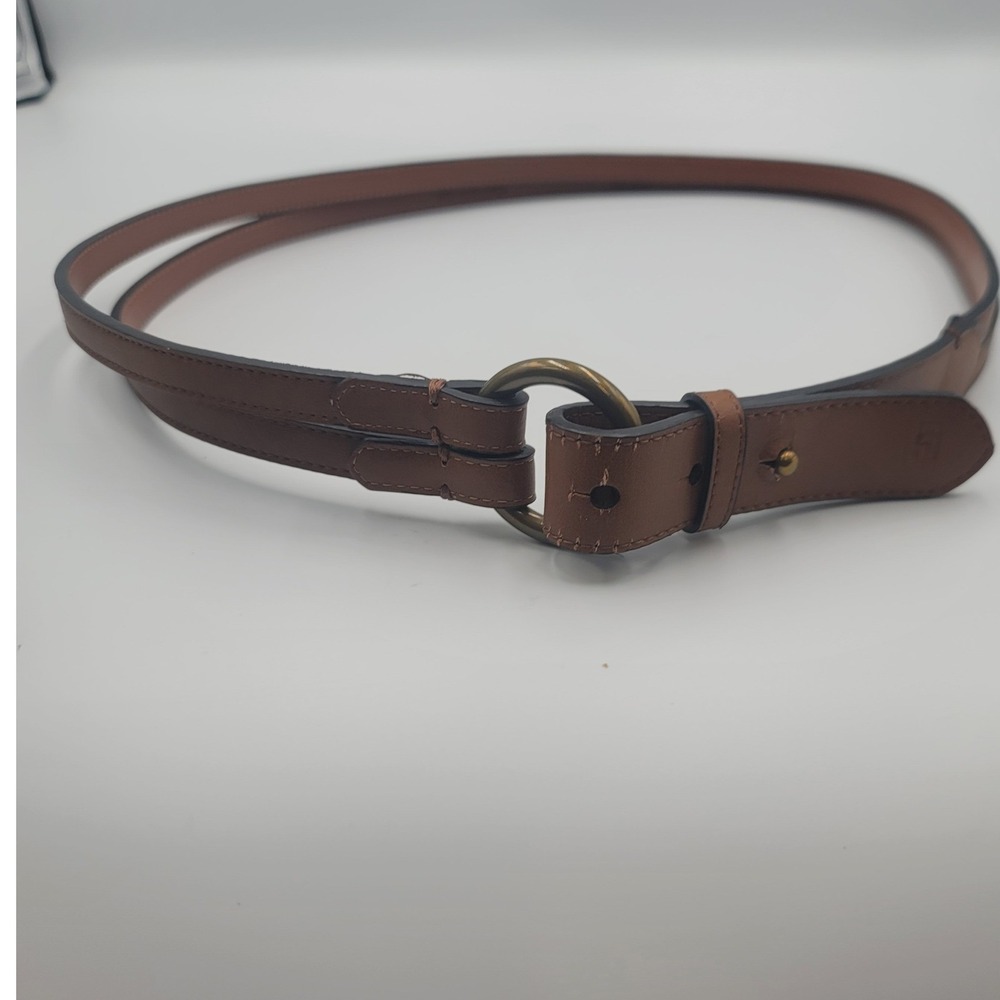 Chaps Womens Cognac Brown Skinny Double Strap O-Ring Belt Sz L Equestrian Preppy